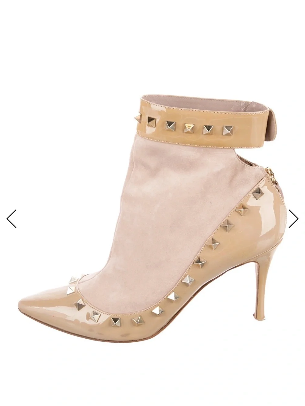 Sold🙏Valentino Nude Beige Suede & Patent Studded Ankle Boots - Women